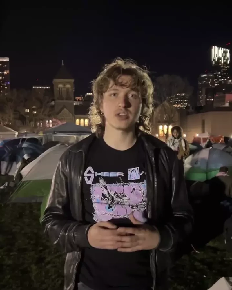 Communist activist joins the UofT encampment Instagram May 2 2024 Azriel Kerbel participates in the pro Hamas encampment at UofT.mp4_#1